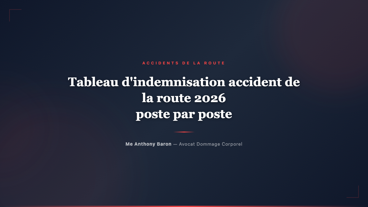 Tableau d'indemnisation accident de la route 2026, poste par poste